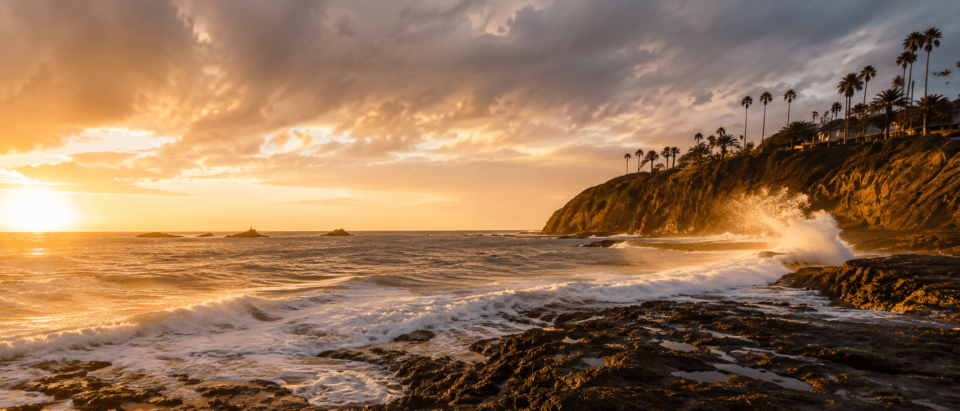 Southern California coastline at sunset