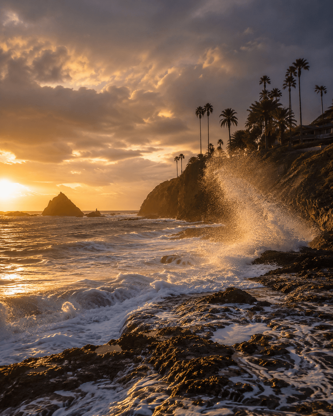 Southern California coastline at sunset